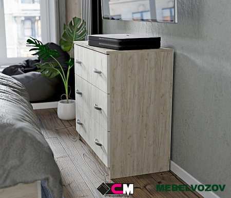 БАССА КМ 551-М комод 3 ящика (ДУБ КРАФТ БЕЛЫЙ/ДУБ КРАФТ СЕРЫЙ) от магазина Мебельвозов в Нижнем Новгороде