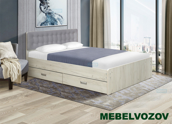 Кровать №6 с ящиками и мягкой головной спинкой 140*200 от магазина Мебельвозов в Нижнем Новгороде