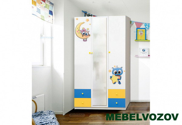 Шкаф 3-х дверный с ящиками, зеркалом и фотопечатью &quot;Совята&quot; 3.2 детальное изображение от магазина mebelvozov.ru в Нижнем Новгороде