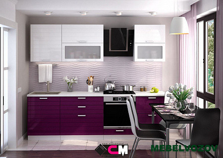 Кухонный гарнитур Линда 1800 (белый металлик/баклажан металлик) от магазина Мебельвозов в Нижнем Новгороде