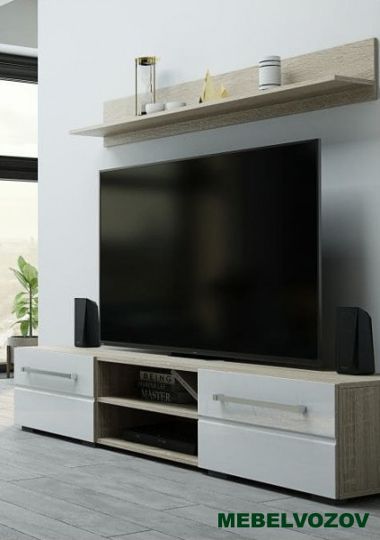 Полка с тумбой ТБ-11 Милан (Дуб Сонома/Белый глянец) от интернет магазина Mebelvozov в Нижнем Новгороде