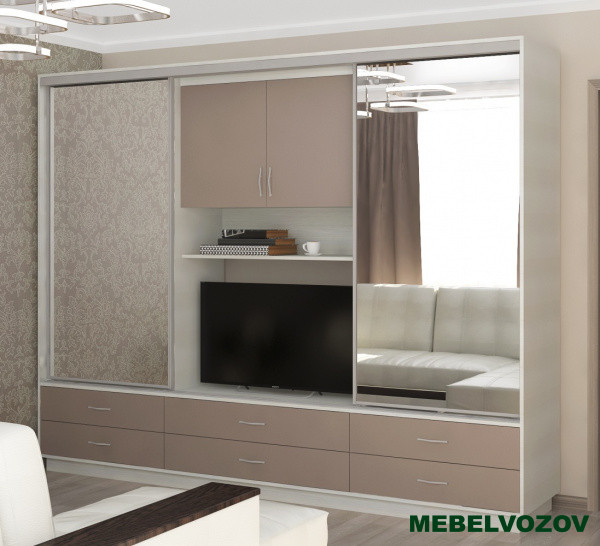 Шкаф для одежды с ТВ нишей в гостинную МИЛОС 11-02 от компании Мебельвозов в Нижнем Новгороде
