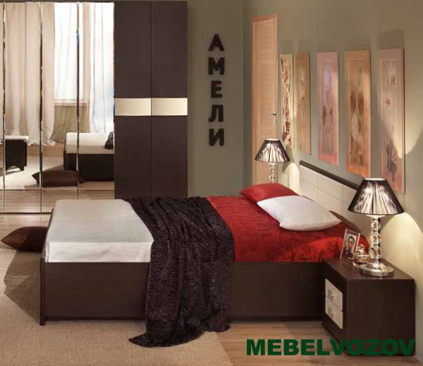 Кровать двуспальная ЛЮКС 1600 АМЕЛИ 201 без основания, без матраса (Венге) от магазина Мебельвозов в Нижнем Новгороде
