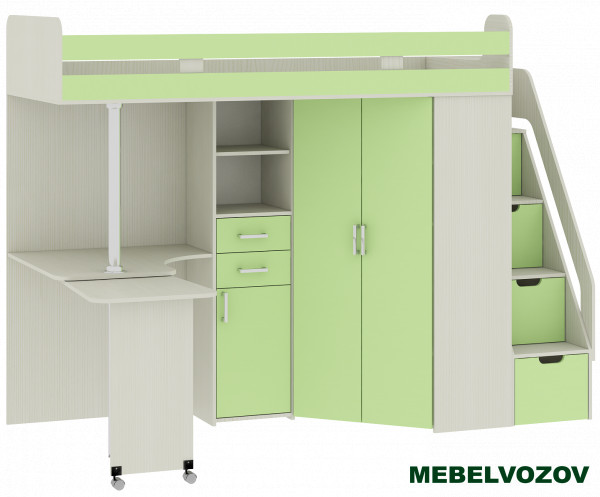 Кровать-чердак Карамель 77-03(Анкор светлый/Зеленый) детальное изображение от магазина mebelvozov.ru в Нижнем Новгороде