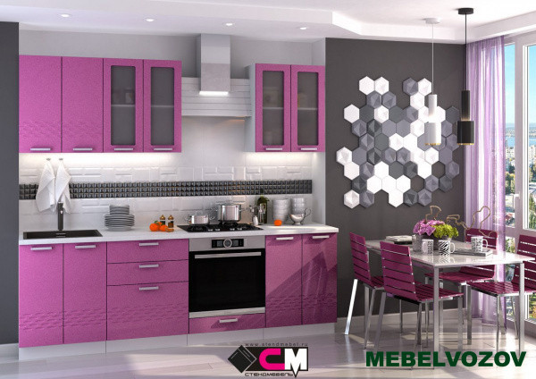 Кухонный гарнитур Глория 2400 (фиолетовый металлик) от магазина Мебельвозов в Нижнем Новгороде