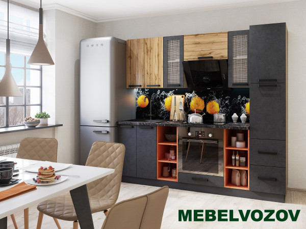 Модульная кухня Крафт 2.2м (темный бетон/дуб вотан) от магазина Мебельвозов в Нижнем Новгороде