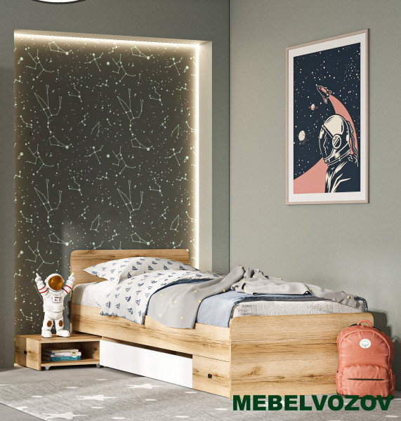 КИВИ КР-01 Кровать 900 с двумя выкатными тумбами и ящиком детальное изображение от магазина mebelvozov.ru в Нижнем Новгороде