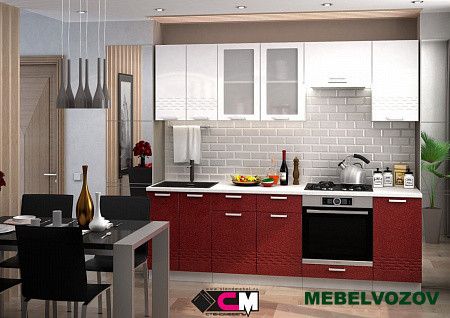 Кухонный гарнитур Глория 2400 (белый металлик/гранат металлик) от магазина Мебельвозов в Нижнем Новгороде