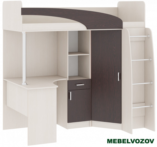 Кровать-чердак со столом Карамель 77-01 Анкор светлый Бодега темный детальное изображение от магазина mebelvozov.ru в Нижнем Новгороде