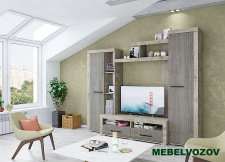 Стенка в гостиную Марсель-4 (дуб эндгрейн/ясень анкор темный) от интернет магазина Mebelvozov в Нижнем Новгороде