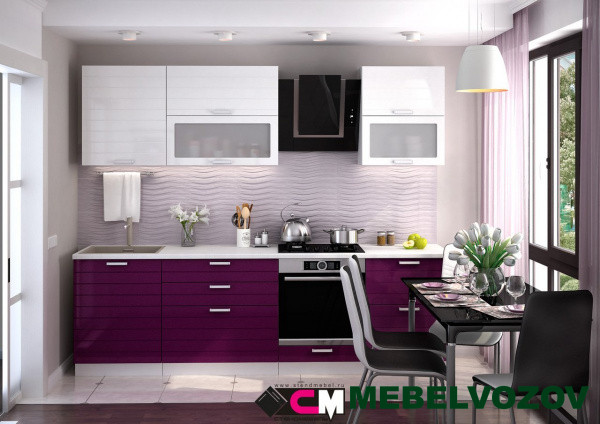 Кухонный гарнитур Линда 1800 (белый металлик/баклажан металлик) от магазина Мебельвозов в Нижнем Новгороде