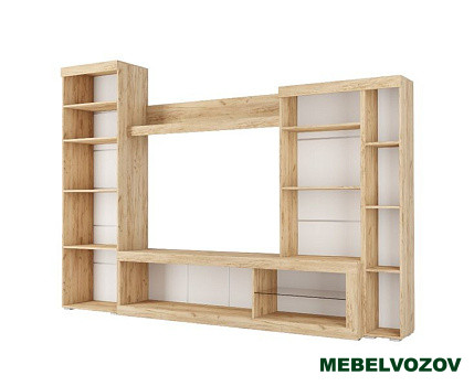 Стенка в гостиную Бастон (дуб вотан/белый глянец) от интернет магазина Mebelvozov в Нижнем Новгороде
