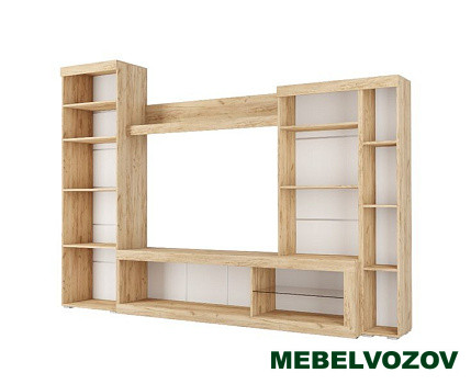 Стенка в гостиную Бастон (дуб вотан/белый глянец) от интернет магазина Mebelvozov в Нижнем Новгороде