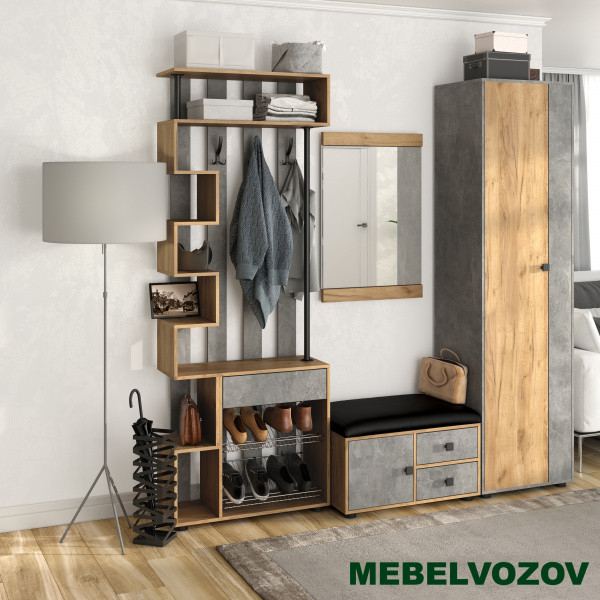 Модульная прихожая "Мини-Лайт" (ателье светлое/дуб золотой крафт) вариант 3 от магазина Мебельвозов в Нижнем Новгороде