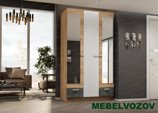 Шкаф 3-дверный 1,2 Адель (дуб вотан/белый глянец) от компании Мебельвозов в Нижнем Новгороде