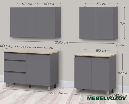 Кухонный гарнитур Денвер 2 м (графит серый/сонома) от магазина Мебельвозов в Нижнем Новгороде