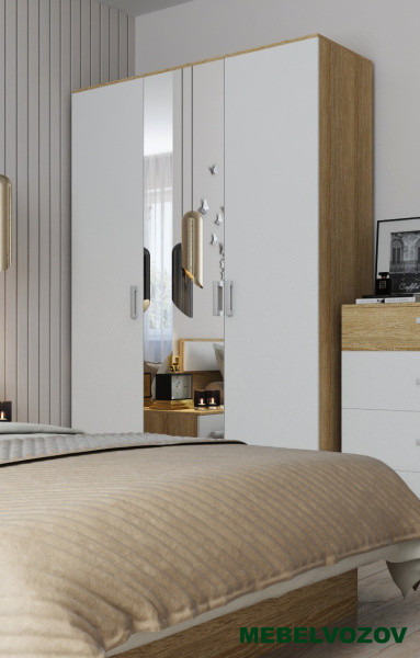 Шкаф распашной с зеркалом Next 11(Сонома/Белая Аляска) от компании Мебельвозов в Нижнем Новгороде