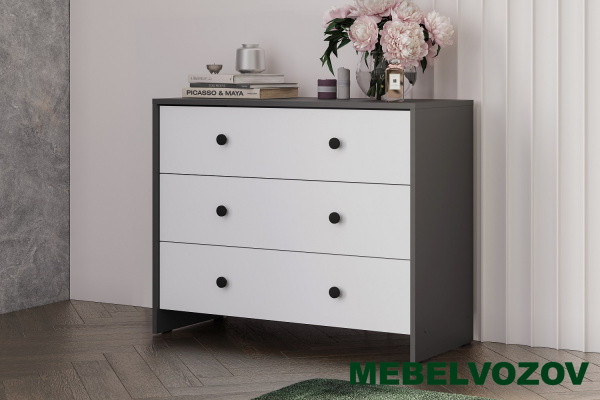 Комод 3 ящика Дольче (Графит, Белый) от магазина Мебельвозов в Нижнем Новгороде