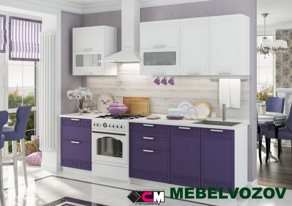 Кухонный гарнитур кремона 2000 (белый/орхидея) H=720 от магазина Мебельвозов в Нижнем Новгороде