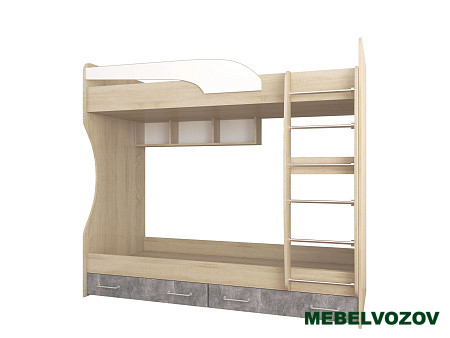 Кровать двойная Колибри Лофт (дуб сонома/ателье светлое+акрил белый) детальное изображение от магазина mebelvozov.ru в Нижнем Новгороде