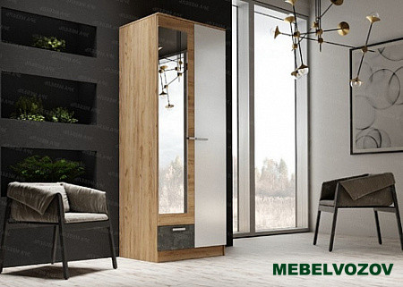 Шкаф 2-дверный 0,8 Адель (Дуб вотан/Белый/Цемент темный) от компании Мебельвозов в Нижнем Новгороде