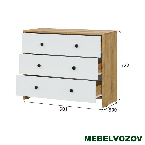 Комод Дольче 3 ящика (Дуб Золотой/Белый) от магазина Мебельвозов в Нижнем Новгороде