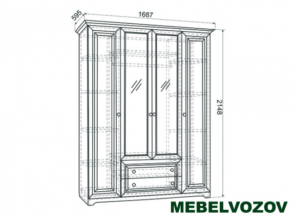 Шкаф 4-створчатый Белла (Белый/джелато софт) от компании Мебельвозов в Нижнем Новгороде