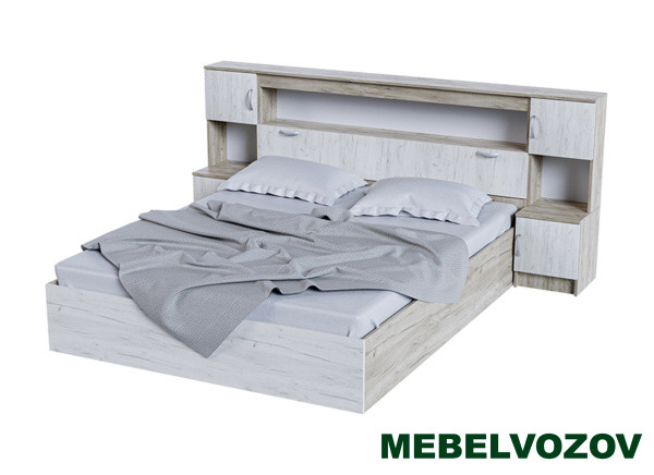 фото БАССА КР 552 кровать с прикроватным блоком (ДУБ КРАФТ БЕЛЫЙ/ДУБ КРАФТ СЕРЫЙ) от магазина Мебельвозов в Нижнем Новгороде БАССА КР 552 кровать с прикроватным блоком (ДУБ КРАФТ БЕЛЫЙ/ДУБ КРАФТ СЕРЫЙ) от магазина Мебельвозов в Нижнем Новгороде