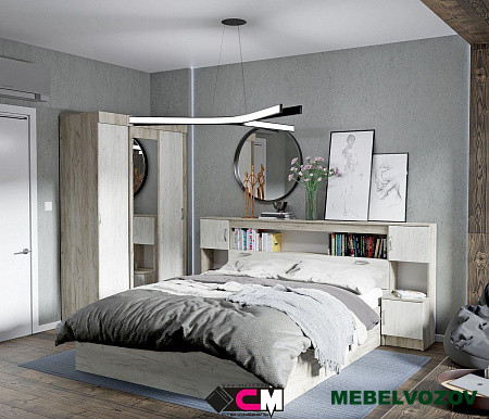 Модульная спальня Басса (ДУБ КРАФТ БЕЛЫЙ/ДУБ КРАФТ СЕРЫЙ) Комплект 1 от магазина Мебельвозов в Нижнем Новгороде