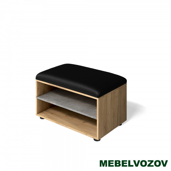 Обувница "Мини-Лайт" МЛ-8 с мягким элементом и открытыми полками (ателье светлое/дуб золотой крафт) от магазина Мебельвозов в Нижнем Новгороде