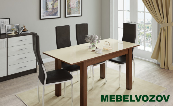 Стол обеденный раскладной 1200х800 мм Бруно (Орех шоколадный/Лакобель Ваниль) от магазина Мебельвозов в Нижнем Новгороде