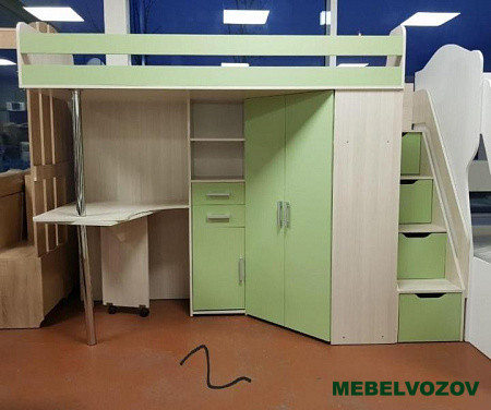 Кровать-чердак Карамель 77-03(Анкор светлый/Зеленый) детальное изображение от магазина mebelvozov.ru в Нижнем Новгороде